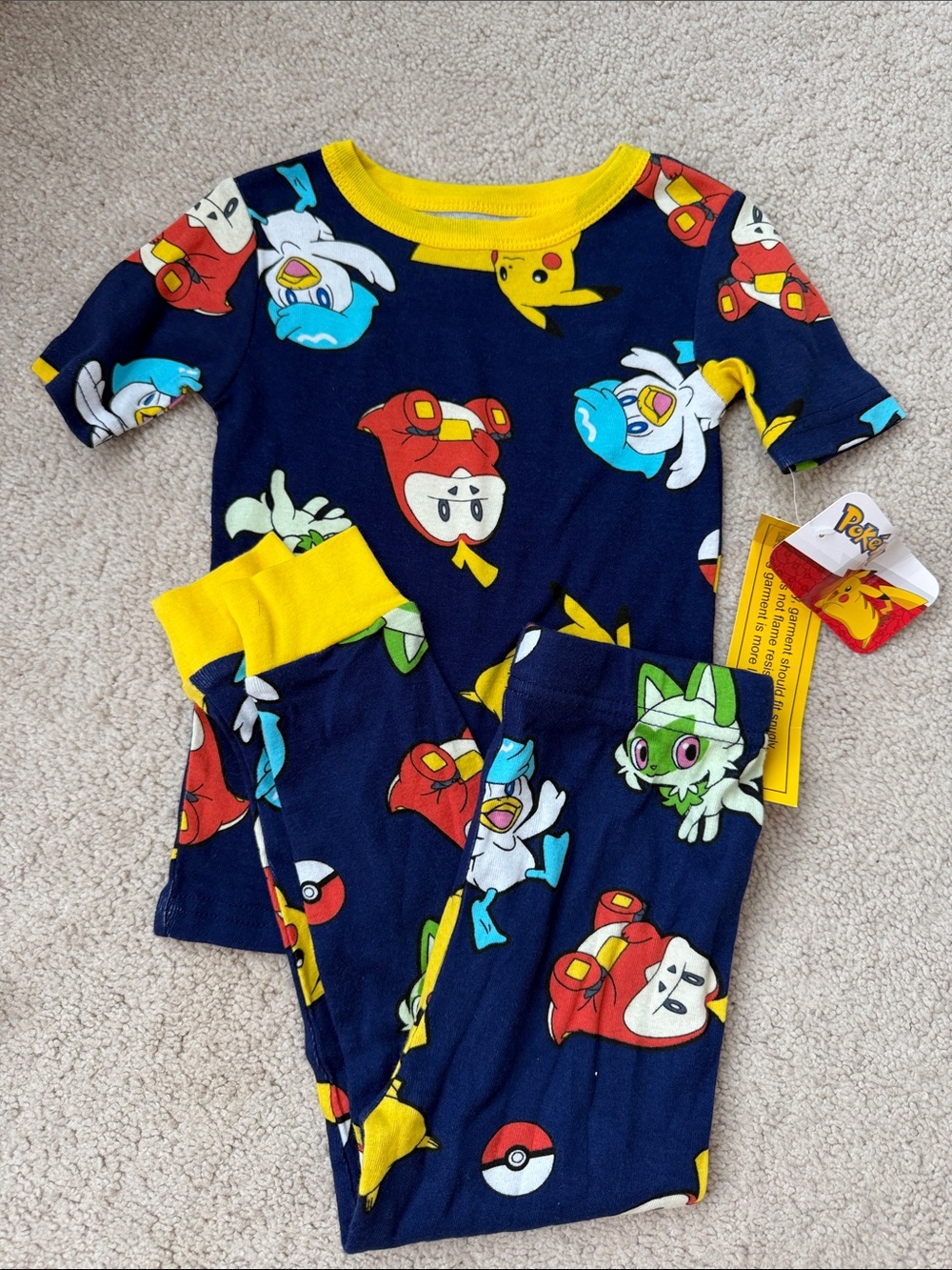 Pokemon Navy Blue Yellow Kids Pajama Set with Character Print